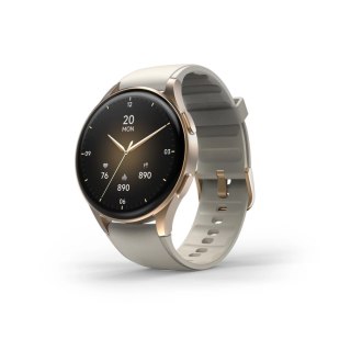 Smartwatch Hama 8900 GPS AMOLED 1.32" z beżowym paskiem silikonowym - złoty