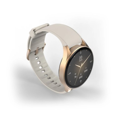 Smartwatch Hama 8900 GPS AMOLED 1.32" z beżowym paskiem silikonowym - złoty
