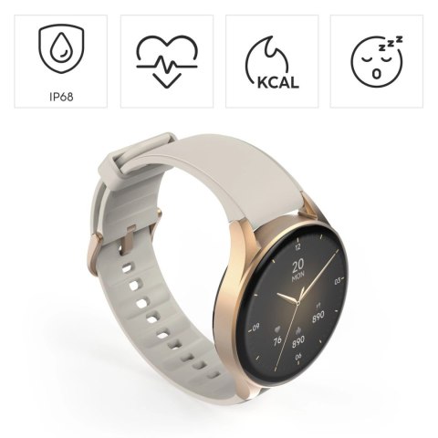 Smartwatch Hama 8900 GPS AMOLED 1.32" z beżowym paskiem silikonowym - złoty