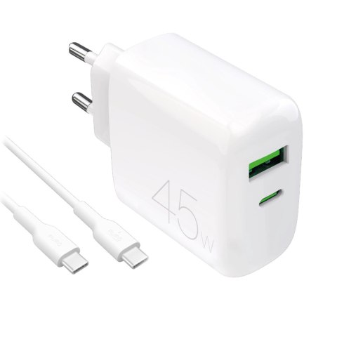 Ładowarka Puro Daily Prolite 45W USB-C USB-A Power Delivery z kablem USB-C - biała Ładowarka Puro Daily Prolite 45W USB-C USB-A Power Delivery z kablem USB-C - biała