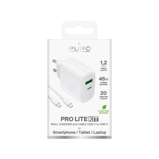 Ładowarka Puro Daily Prolite 45W USB-C USB-A Power Delivery z kablem USB-C - biała