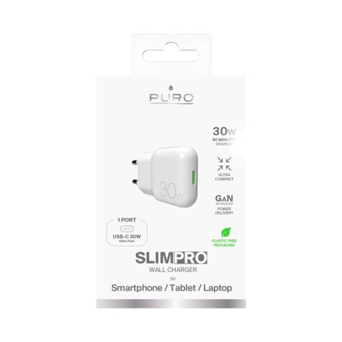 Ładowarka sieciowa GaN Puro SLIMPRO 30W USB-C - biała Ładowarka sieciowa GaN Puro SLIMPRO 30W USB-C - biała