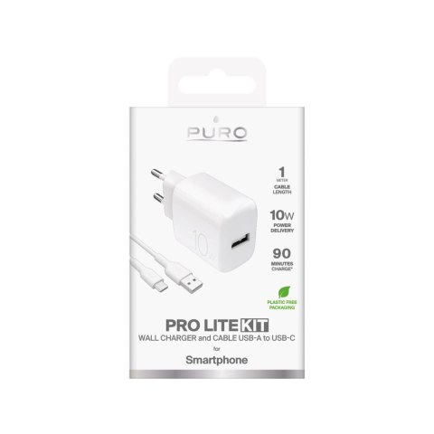 Ładowarka sieciowa Puro PROLITE 10W USB-A + kabel USB-A - USB-C 1.2m - biała Ładowarka sieciowa Puro PROLITE 10W USB-A + kabel USB-A - USB-C 1.2m - biała