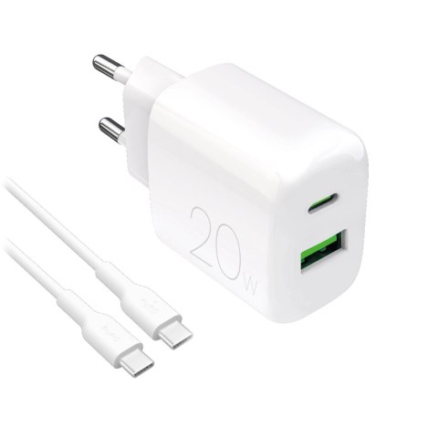 Ładowarka sieciowa Puro PROLITE 20W USB-A / USB-C + kabel USB-C - USB-C 1.2m - biała Ładowarka sieciowa Puro PROLITE 20W USB-A / USB-C + kabel USB-C - USB-C 1.2m - biała