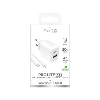 Ładowarka sieciowa Puro PROLITE 20W USB-A / USB-C + kabel USB-C - USB-C 1.2m - biała