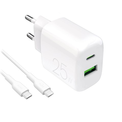 Ładowarka sieciowa Puro PROLITE 25W USB-A / USB-C + kabel USB-C - USB-C 1.2m - biała Ładowarka sieciowa Puro PROLITE 25W USB-A / USB-C + kabel USB-C - USB-C 1.2m - biała