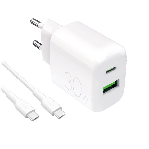 Ładowarka sieciowa Puro PROLITE 30W USB-A / USB-C + kabel USB-C - USB-C 1.2m - biała Ładowarka sieciowa Puro PROLITE 30W USB-A / USB-C + kabel USB-C - USB-C 1.2m - biała