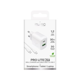 Ładowarka sieciowa Puro PROLITE 30W USB-A / USB-C + kabel USB-C - USB-C 1.2m - biała