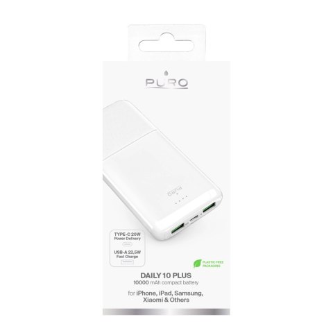 Powerbank Puro DAILY 10 PLUS 10000mAh 2x USBA / 1x USB-C 22.5W - biały Powerbank Puro DAILY 10 PLUS 10000mAh 2x USBA / 1x USB-C 22.5W - biały