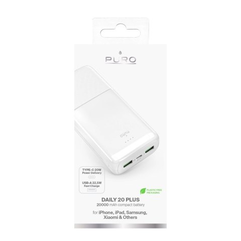 Powerbank Puro DAILY 20 PLUS 20000mAh 2x USB-A / 1x USB-C 22.5W PD AFC - biały Powerbank Puro DAILY 20 PLUS 20000mAh 2x USB-A / 1x USB-C 22.5W PD AFC - biały