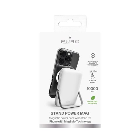 Powerbank bezprzewodowy Puro 10000mAh MagSafe z podstawką aluminiową - biały Powerbank bezprzewodowy Puro 10000mAh MagSafe z podstawką aluminiową - biały