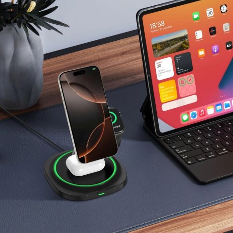 Ładowarka indukcyjna Tech-Protect QI15W-A46 3w1 Magnetic MagSafe - czarna