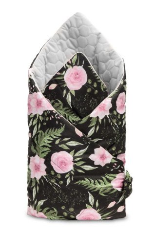 ROŻEK VELVET CZARNY KWIATY 75x75