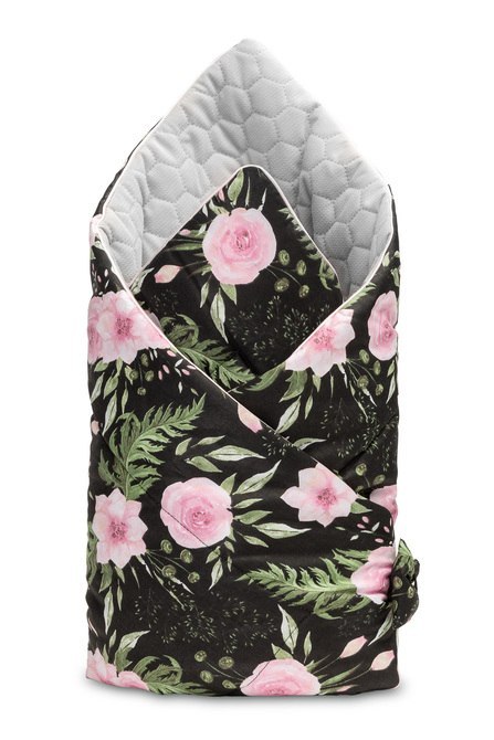 ROŻEK VELVET CZARNY KWIATY 75x75