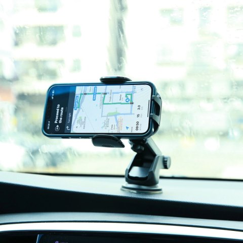 Joyroom samochodowy uchwyt na telefon z teleskopowym wysuwanym ramieniem na deskę rozdzielczą i szybę czarny (JR-ZS259)