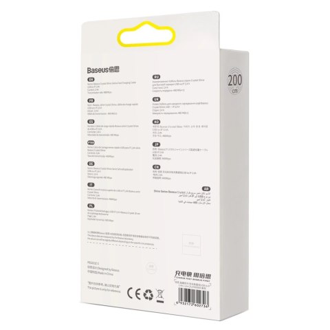 Baseus Crystal Shine Series kabel przewód USB do szybkiego ładowania i transferu danych USB Typ A - Lightning 2,4A 2m fioletowy