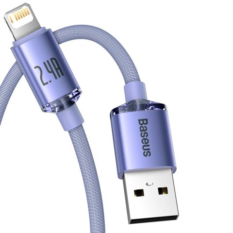 Baseus Crystal Shine Series kabel przewód USB do szybkiego ładowania i transferu danych USB Typ A - Lightning 2,4A 2m fioletowy