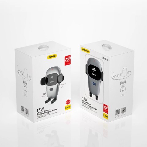 Automatyczny uchwyt samochodowy Dudao z wbudowaną ładowarką bezprzewodową Qi 15W szary (F20xs)