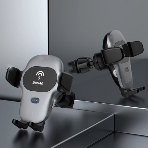 Automatyczny uchwyt samochodowy Dudao z wbudowaną ładowarką bezprzewodową Qi 15W szary (F20xs)