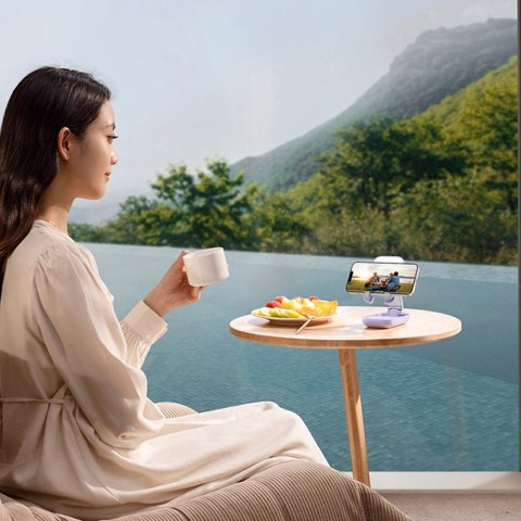 Regulowany stojak na telefon z lusterkiem Baseus Seashell Series - beżowy