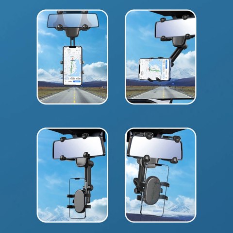 Uchwyt na telefon do samochodu na lusterko wsteczne - czarny