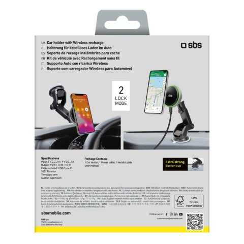 Teleskopowy uchwyt na smartfona SBS z ładowarką bezprzewodową, kompatybilny z MagSafe - na szybę i deskę rozdzielczą