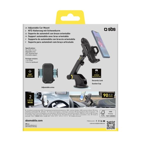 Uchwyt na smartfona SBS TEHWSUPWIND teleskopowy z przyssawką - czarny