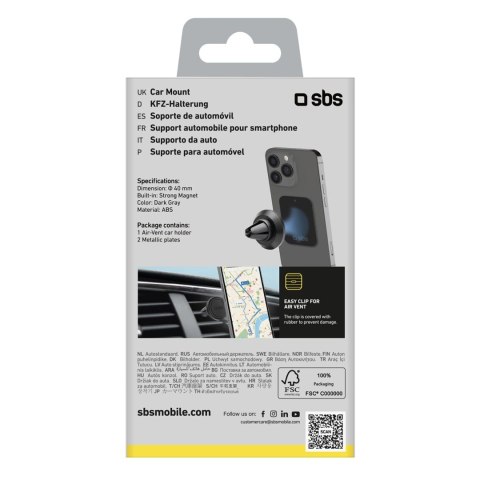 Uchwyt na smartfona SBS TESUPMAGMCLIP magnetyczny, na kratkę nawiewu - czarny