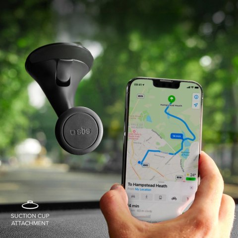 Uchwyt na smartfona SBS TESUPPWINDWIDEK kompatybilny z MagSafe, na deskę rodzielczą / szybę - czarny