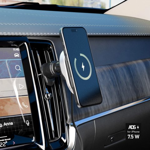 Uchwyt na smartfona z ładowarką bezprzewodową SBS TESUPP15WRETRACABL ze zwijanym kablem kompatybilny z MagSafe - czarny