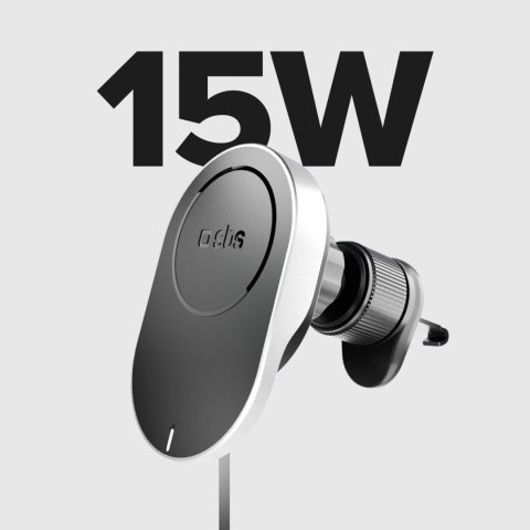 Uchwyt na smartfona z ładowarką bezprzewodową SBS TESUPP15WRETRACABL ze zwijanym kablem kompatybilny z MagSafe - czarny