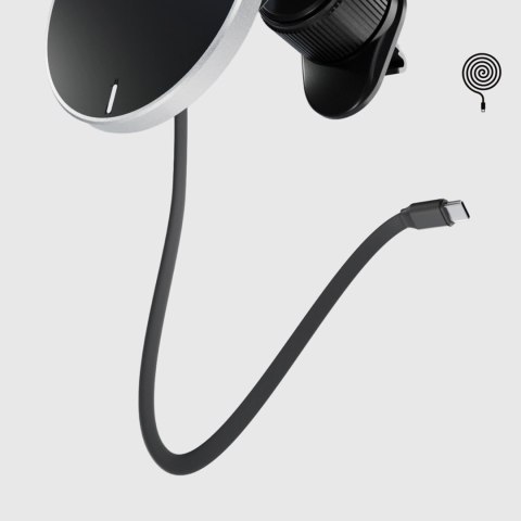 Uchwyt na smartfona z ładowarką bezprzewodową SBS TESUPP15WRETRACABL ze zwijanym kablem kompatybilny z MagSafe - czarny