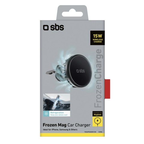 Uchwyt na smartfona z ładowarką indukcyjną SBS TESUPFANWIR15W 15W na kratkę nawiewu, z chłodzeniem - czarna