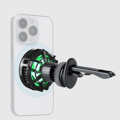 Uchwyt na smartfona z ładowarką indukcyjną SBS TESUPFANWIR15W 15W na kratkę nawiewu, z chłodzeniem - czarna