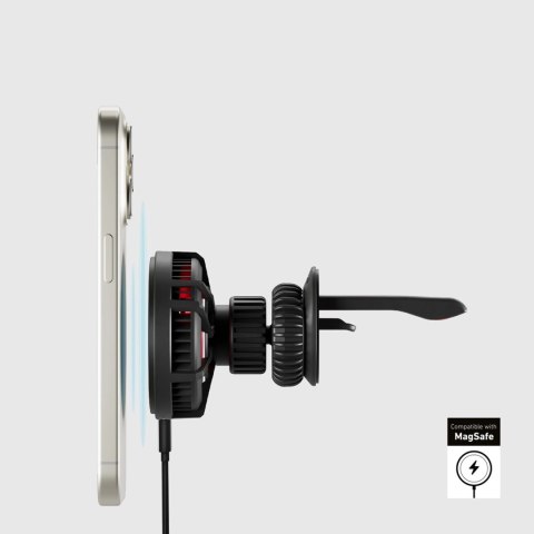 Uchwyt na smartfona z ładowarką indukcyjną SBS TESUPFANWIR15W 15W na kratkę nawiewu, z chłodzeniem - czarna