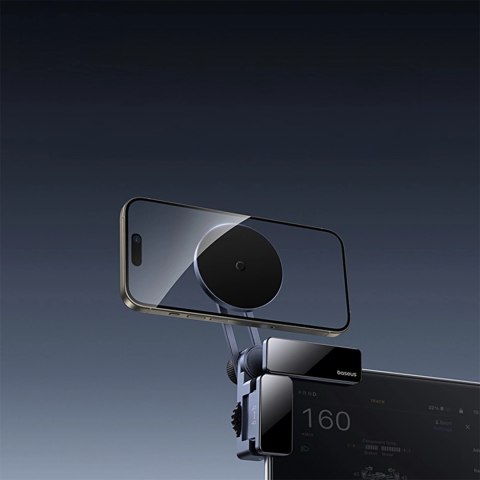 Uchwyt magnetyczny Baseus MaxView montowany na wyświetlaczu samochodowym - szary