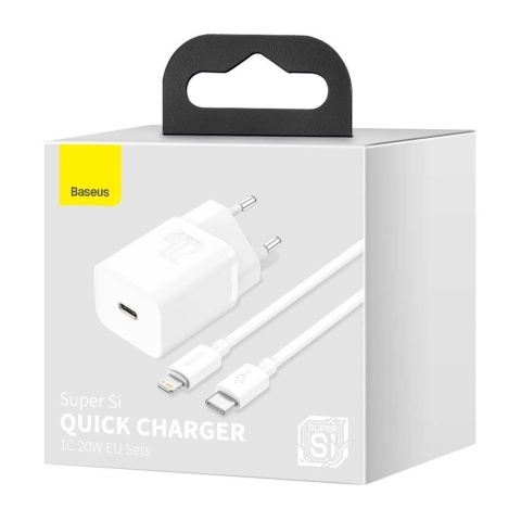 Baseus Super Si 1C szybka ładowarka USB Typ C 20W Power Delivery + kabel USB Typ C - Lightning 1m biały (TZCCSUP-B02)